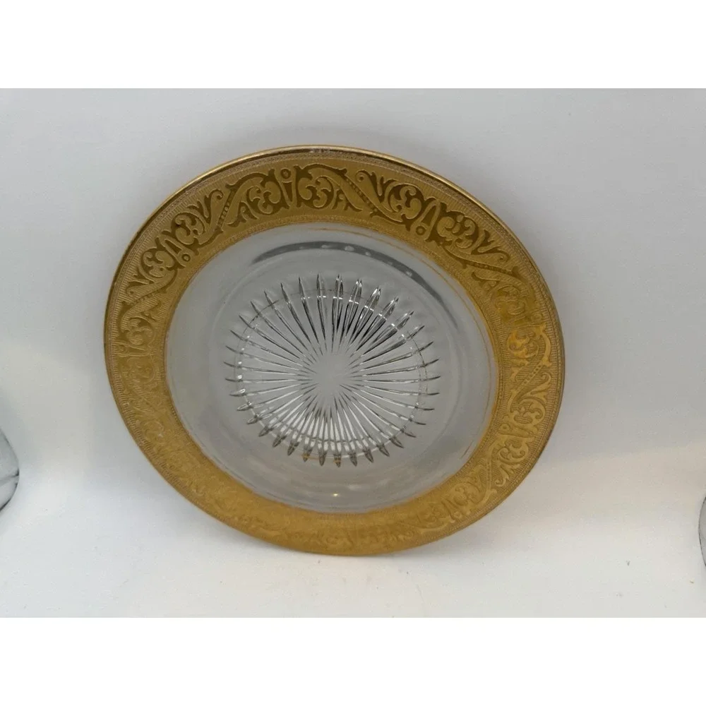 Vintage Gold Encrusted Clear Glass Dessert Salad Plate‎ 8